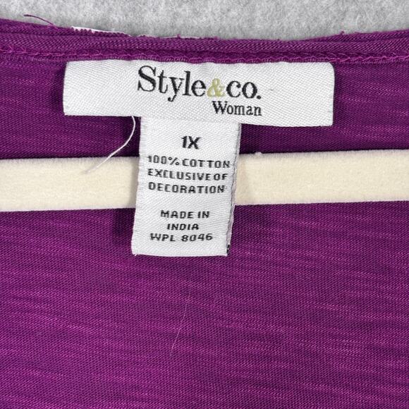 Style & Co Tunic Top 1X Purple Sequin Embellished Soft Thin Artsy Stretch Jersey - Picture 6 of 11